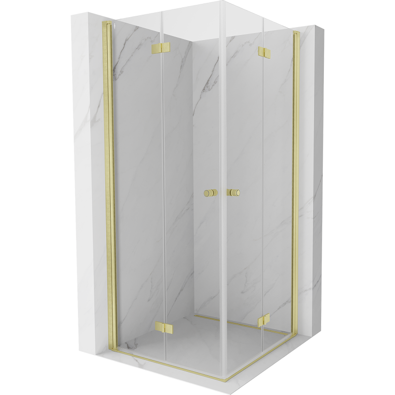 Mexen Mist-F Duo cabine de douche pliante 100 x 100 cm, transparent, or brossé - 8A6-100L-100P-55-00
