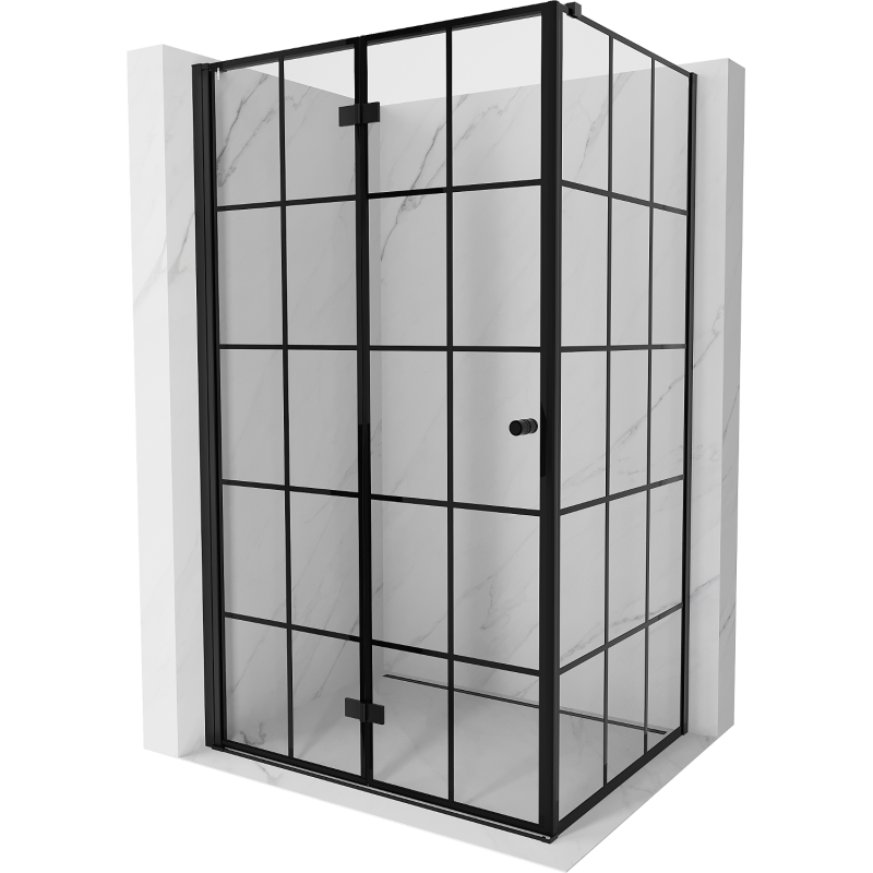 Mexen Mist-F T cabine de douche pliante gauche 80 x 100 cm, quadrillage noir, noir - 8A6T-080-100-70-77-L