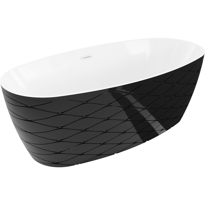 Mexen Olea baignoire autoportante motif 170 x 80 cm, blanc/noir, trop-plein blanc - 52821708075-20