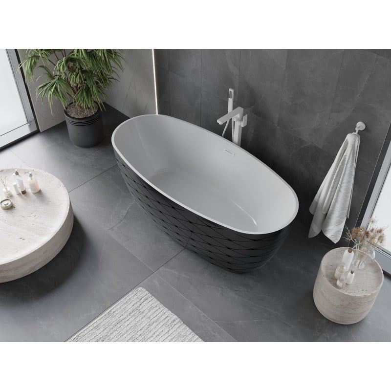 Mexen Olea baignoire autoportante motif 170 x 80 cm, blanc/noir, trop-plein blanc - 52821708075-20