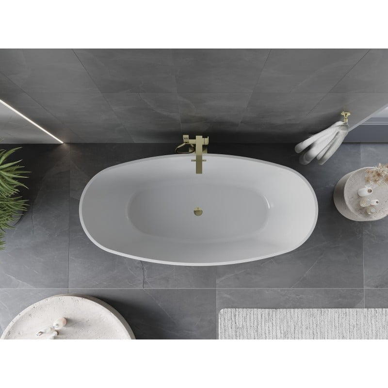 Mexen Olea baignoire autoportante motif 170 x 80 cm, blanc/noir, trop-plein doré - 52821708075-50