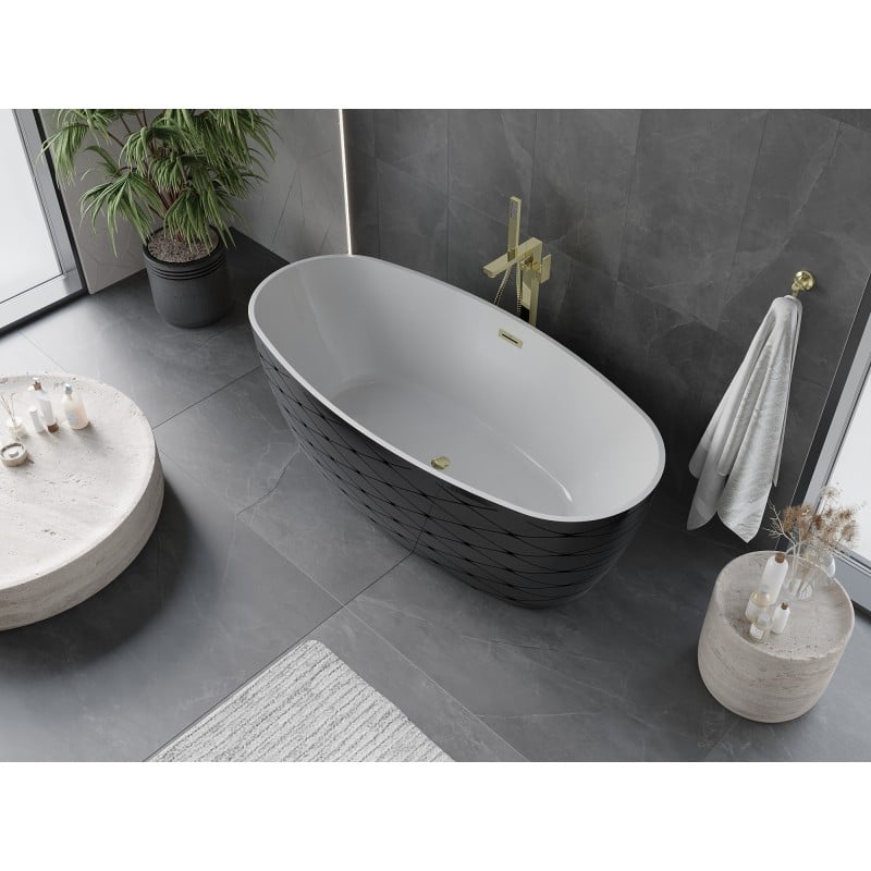 Mexen Olea baignoire autoportante motif 170 x 80 cm, blanc/noir, trop-plein doré - 52821708075-50