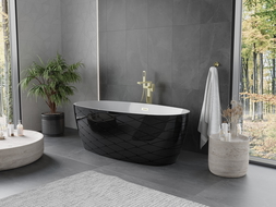 Mexen Olea baignoire autoportante motif 170 x 80 cm, blanc/noir, trop-plein doré - 52821708075-50
