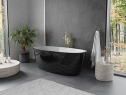 Mexen Olea baignoire autoportante motif 170 x 80 cm, blanc/noir, trop-plein or brossé - 52821708075-55