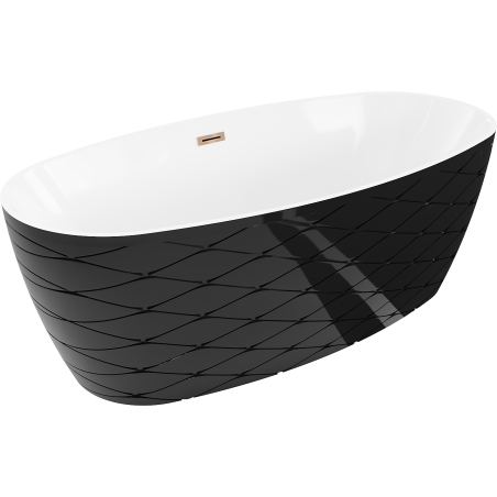 Mexen Olea baignoire autoportante motif 170 x 80 cm, blanc/noir, trop-plein or rose - 52821708075-60