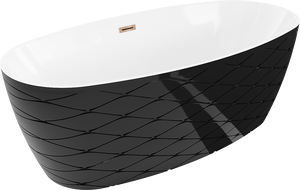 Mexen Olea baignoire autoportante motif 170 x 80 cm, blanc/noir, trop-plein or rose - 52821708075-60