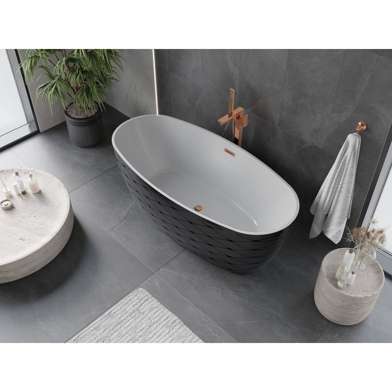 Mexen Olea baignoire autoportante motif 170 x 80 cm, blanc/noir, trop-plein or rose - 52821708075-60