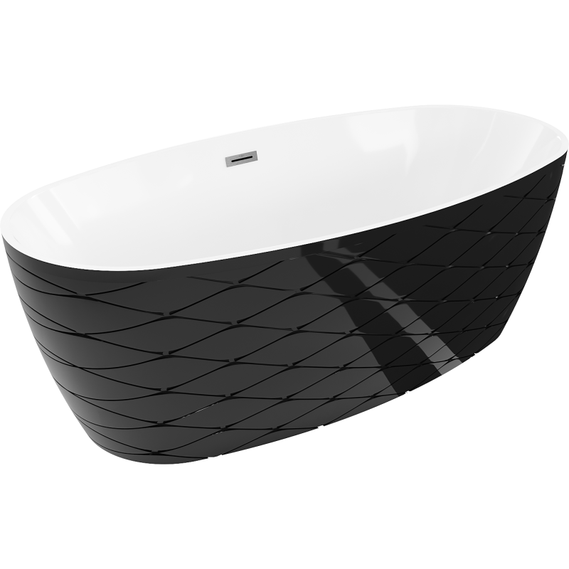 Mexen Olea baignoire autoportante motif 170 x 80 cm, blanche/noire, trop-plein gris canon brossé - 52821708075-66