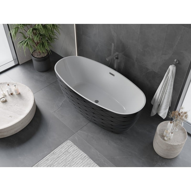 Mexen Olea baignoire autoportante motif 170 x 80 cm, blanc/noir, trop-plein gun metal - 52821708075-95