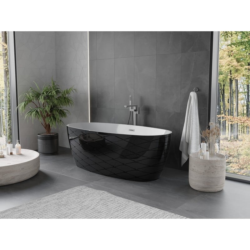 Mexen Olea baignoire autoportante motif 170 x 80 cm, blanc/noir, trop-plein gun metal - 52821708075-95