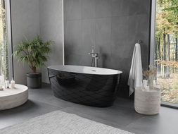 Mexen Olea baignoire autoportante motif 170 x 80 cm, blanc/noir, trop-plein gun metal - 52821708075-95