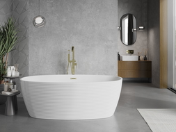 Baignoire autoportante Mexen Lira motif 170 x 80 cm, blanche, trop-plein or brossé - 52831708000-55