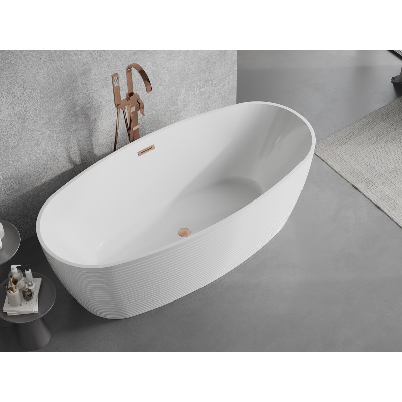 Mexen Lira baignoire autoportante motif 170 x 80 cm, blanche, trop-plein cuivre brossé - 52831708000-65