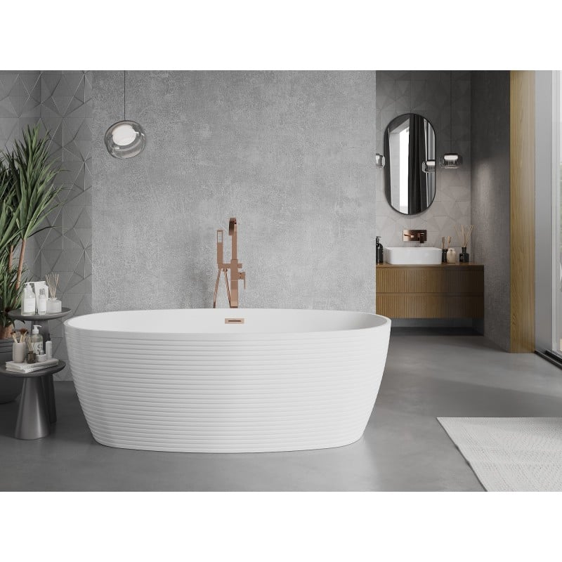Mexen Lira baignoire autoportante motif 170 x 80 cm, blanche, trop-plein cuivre brossé - 52831708000-65