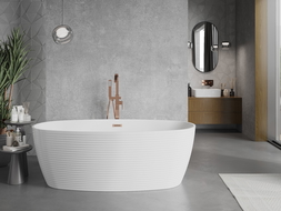 Mexen Lira baignoire autoportante motif 170 x 80 cm, blanche, trop-plein cuivre brossé - 52831708000-65
