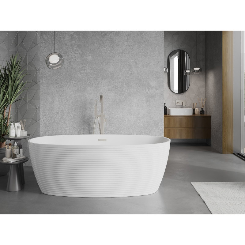 Mexen Lira baignoire autoportante motif 170 x 80 cm, blanc, trop-plein nickel brossé - 52831708000-97