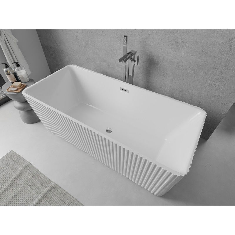 Mexen Nila baignoire autoportante nervurée 170 x 75 cm, blanche, trop-plein chromé - 52841708000-01