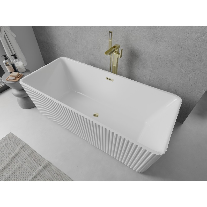 Mexen Nila baignoire autoportante rainurée 170 x 75 cm, blanche, trop-plein doré - 52841708000-50