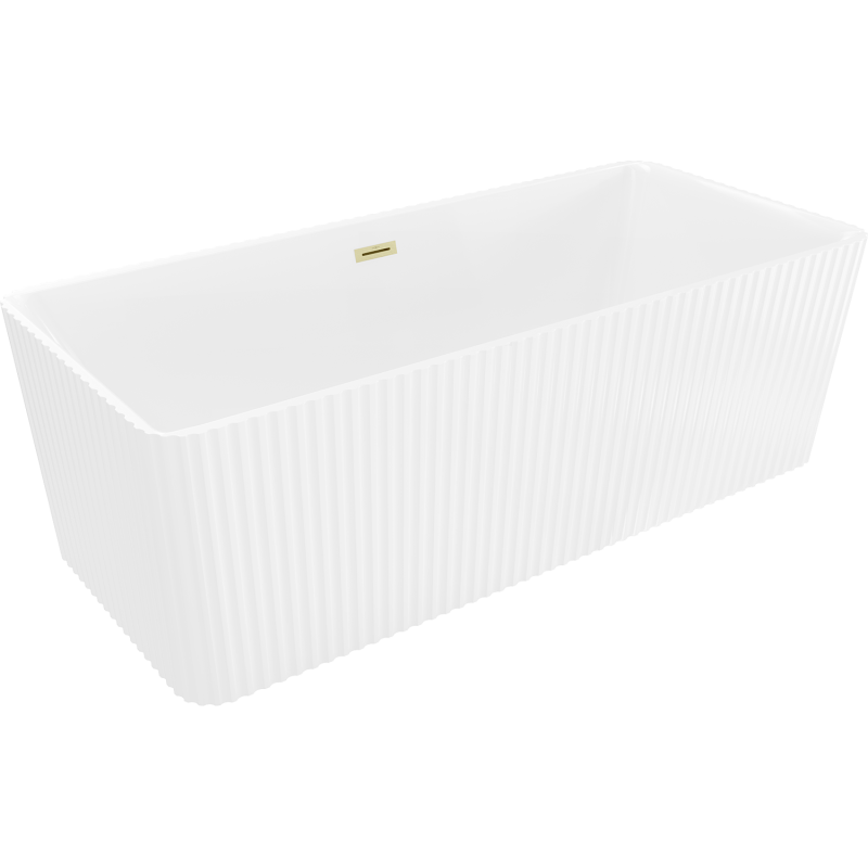 Mexen Nila baignoire autoportante cannelée 170 x 75 cm, blanche, trop-plein doré brossé - 52841708000-55