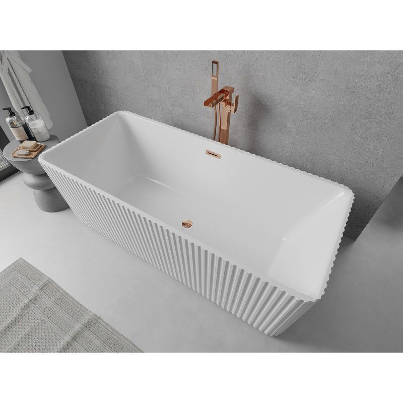 Mexen Nila baignoire autoportante cannelée 170 x 75 cm, blanche, trop-plein or rose - 52841708000-60
