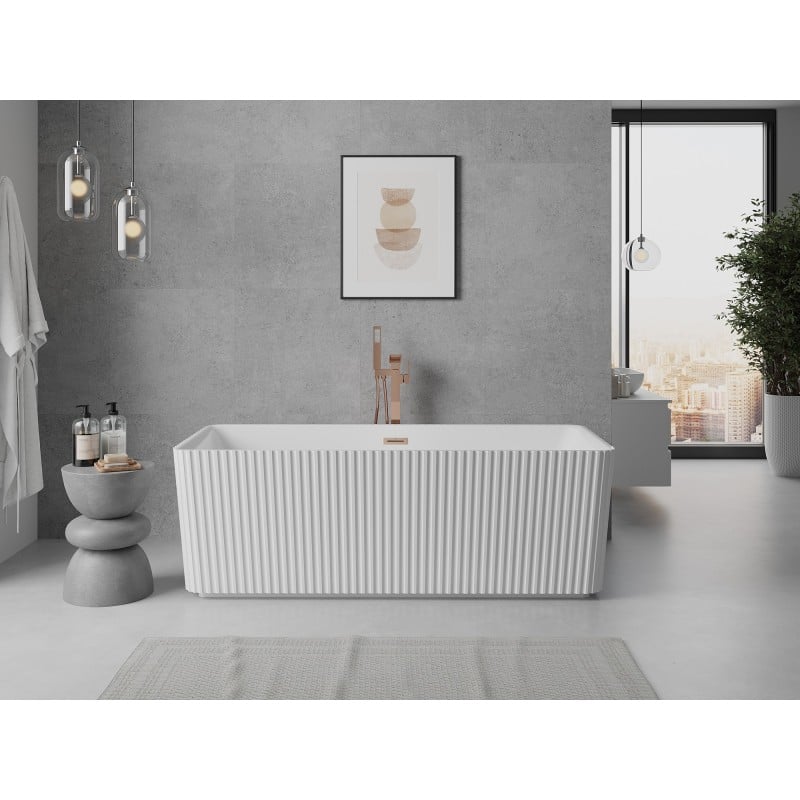 Mexen Nila baignoire autoportante rainurée 170 x 75 cm, blanche, trop-plein cuivre brossé - 52841708000-65