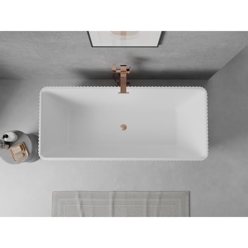 Mexen Nila baignoire autoportante rainurée 170 x 75 cm, blanche, trop-plein cuivre brossé - 52841708000-65