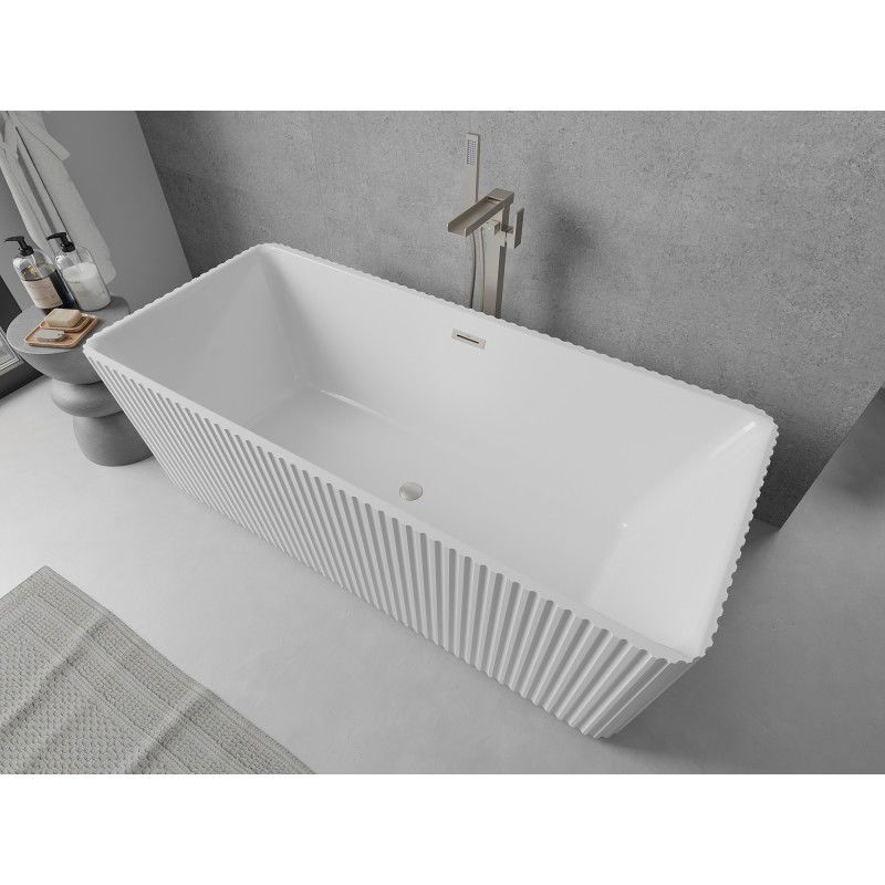 Mexen Nila baignoire autoportante rainurée 170 x 75 cm, blanche, trop-plein nickel brossé - 52841708000-97