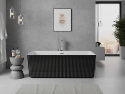 Mexen Nila baignoire autoportante cannelée 170 x 75 cm, blanc/noir, trop-plein chromé - 52841708075-01