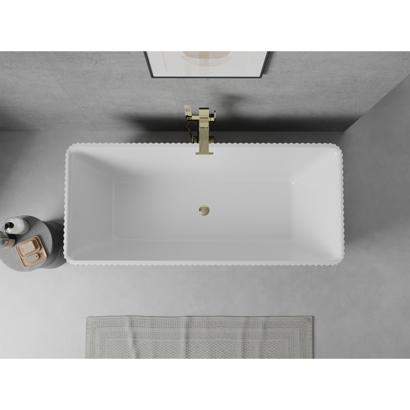 Mexen Nila baignoire autoportante striée 170 x 75 cm, blanche/noire, trop-plein doré - 52841708075-50