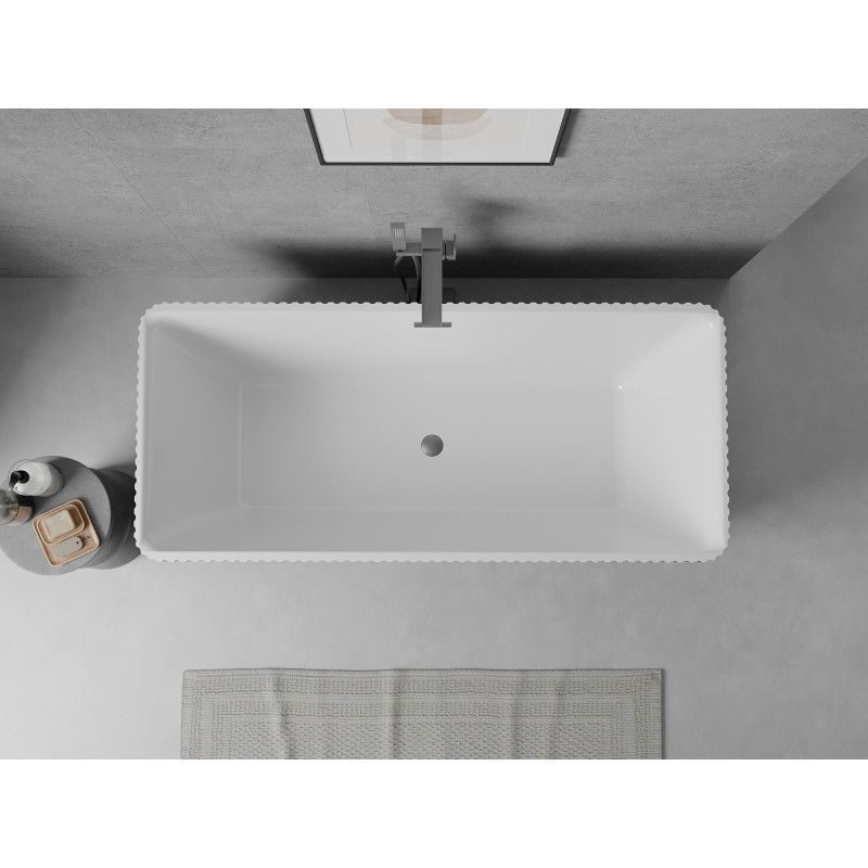 Mexen Nila baignoire autoportante rainurée 170 x 75 cm, blanc/noir, trop-plein gun gray brossé - 52841708075-66