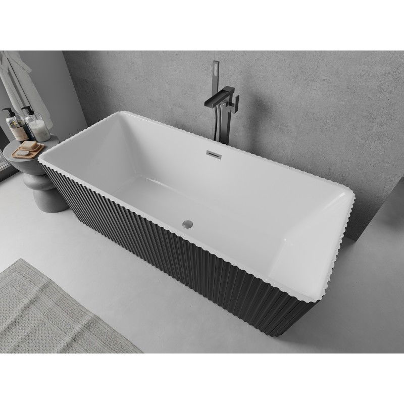 Mexen Nila baignoire autoportante rainurée 170 x 75 cm, blanc/noir, trop-plein gun gray brossé - 52841708075-66
