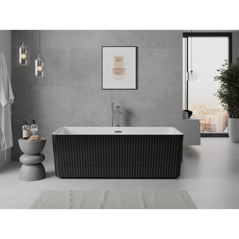 Mexen Nila baignoire autoportante rainurée 170 x 75 cm, blanc/noir, trop-plein gun gray brossé - 52841708075-66