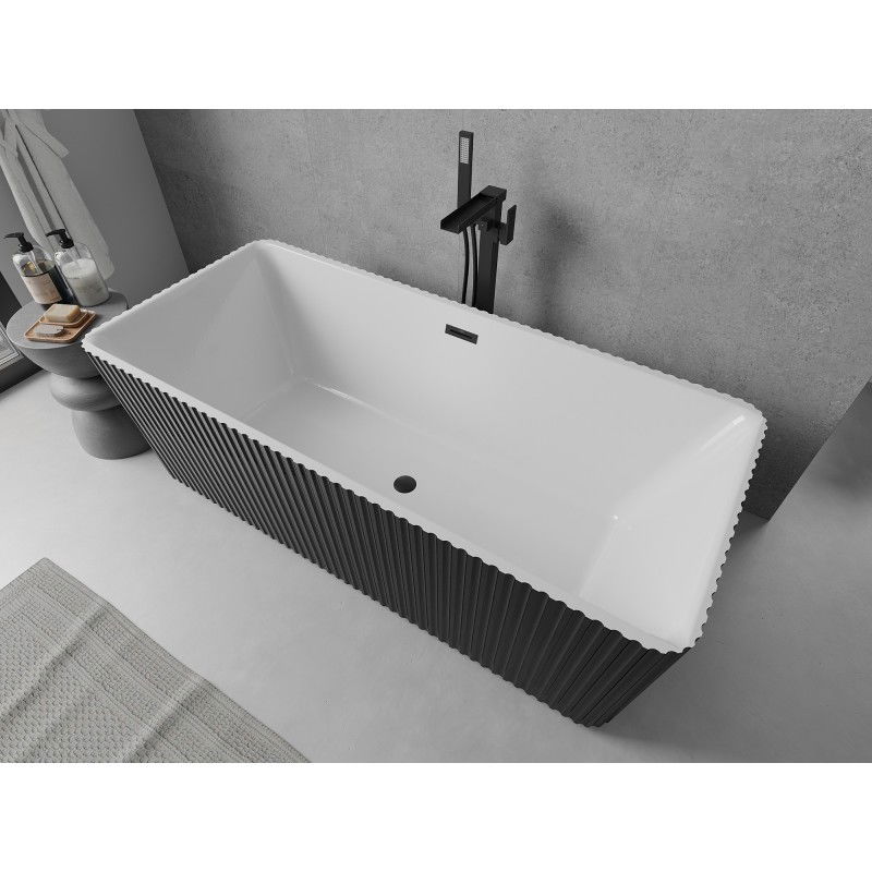 Mexen Nila baignoire autoportante rainurée 170 x 75 cm, blanc/noir, trop-plein noir - 52841708075-70