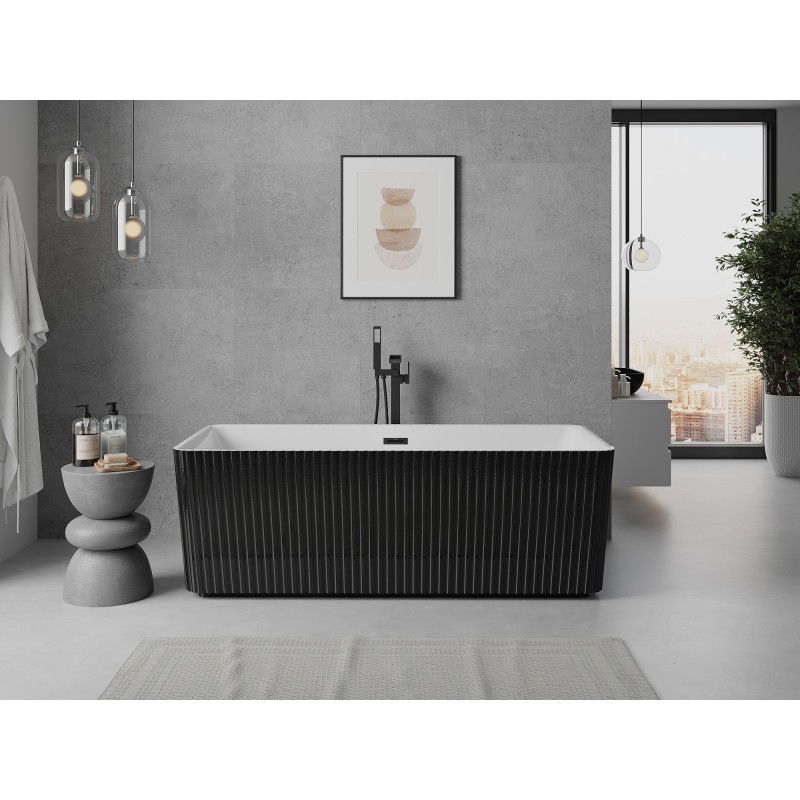 Mexen Nila baignoire autoportante rainurée 170 x 75 cm, blanc/noir, trop-plein noir - 52841708075-70