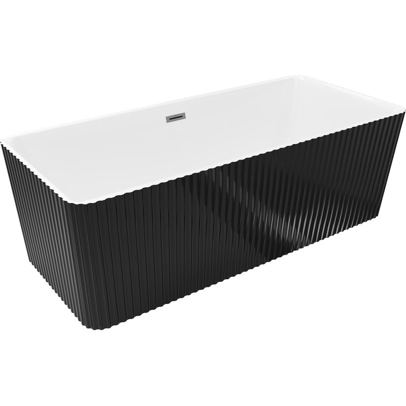 Mexen Nila baignoire autoportante striée 170 x 75 cm, blanche/noire, trop-plein gun metal - 52841708075-95