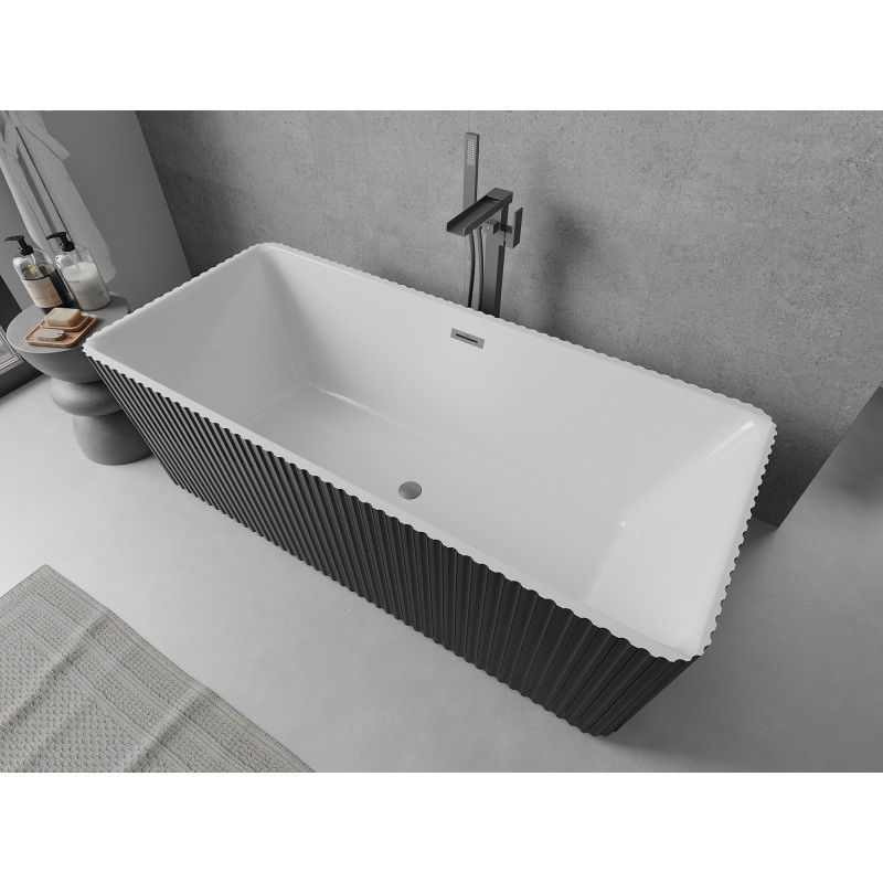 Mexen Nila baignoire autoportante striée 170 x 75 cm, blanche/noire, trop-plein gun metal - 52841708075-95