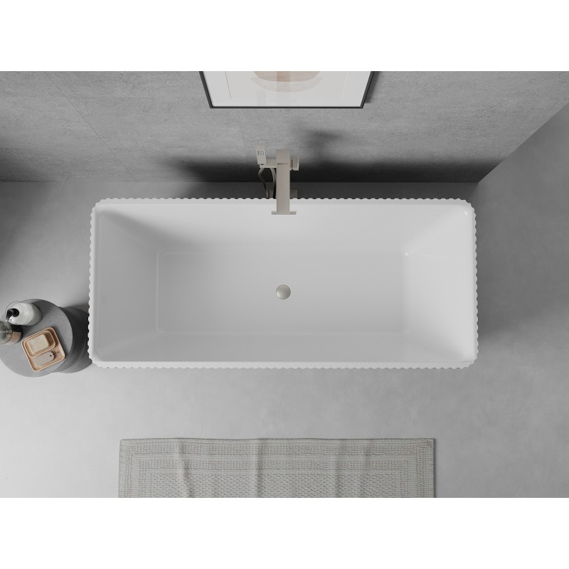 Mexen Nila baignoire autoportante rainurée 170 x 75 cm, blanc/noir, trop-plein nickel brossé - 52841708075-97