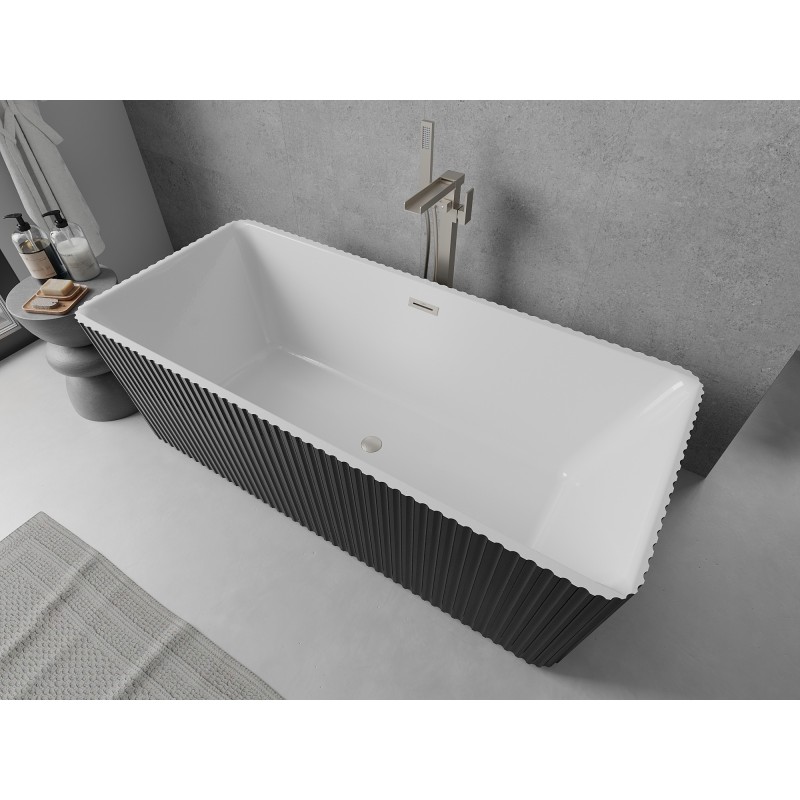 Mexen Nila baignoire autoportante rainurée 170 x 75 cm, blanc/noir, trop-plein nickel brossé - 52841708075-97