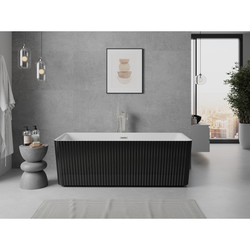 Mexen Nila baignoire autoportante rainurée 170 x 75 cm, blanc/noir, trop-plein nickel brossé - 52841708075-97