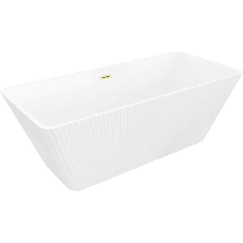 Mexen Tava baignoire autoportante rainurée 170 x 75 cm, blanche, trop-plein doré brossé - 52851707500-55