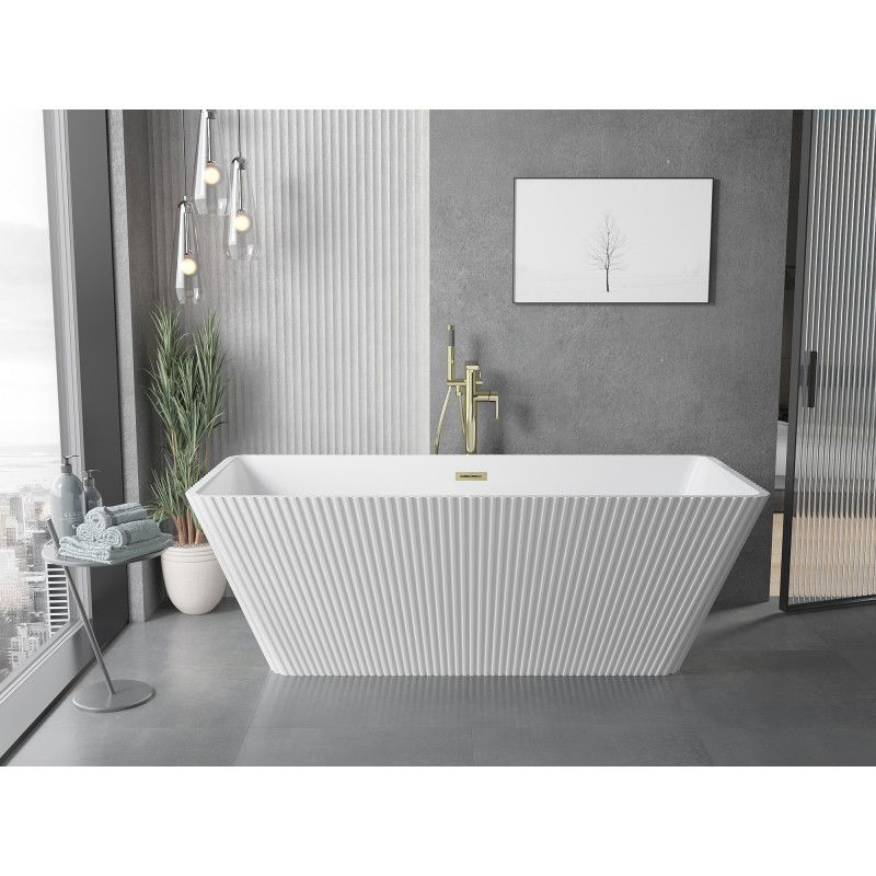 Mexen Tava baignoire autoportante rainurée 170 x 75 cm, blanche, trop-plein brossé or - 52851707500-55