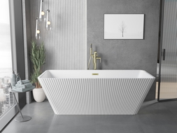 Mexen Tava baignoire autoportante rainurée 170 x 75 cm, blanche, trop-plein doré brossé - 52851707500-55
