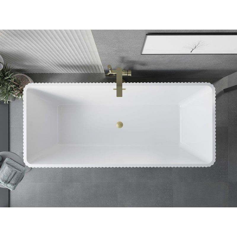 Mexen Tava baignoire autoportante rainurée 170 x 75 cm, blanche, trop-plein brossé or - 52851707500-55