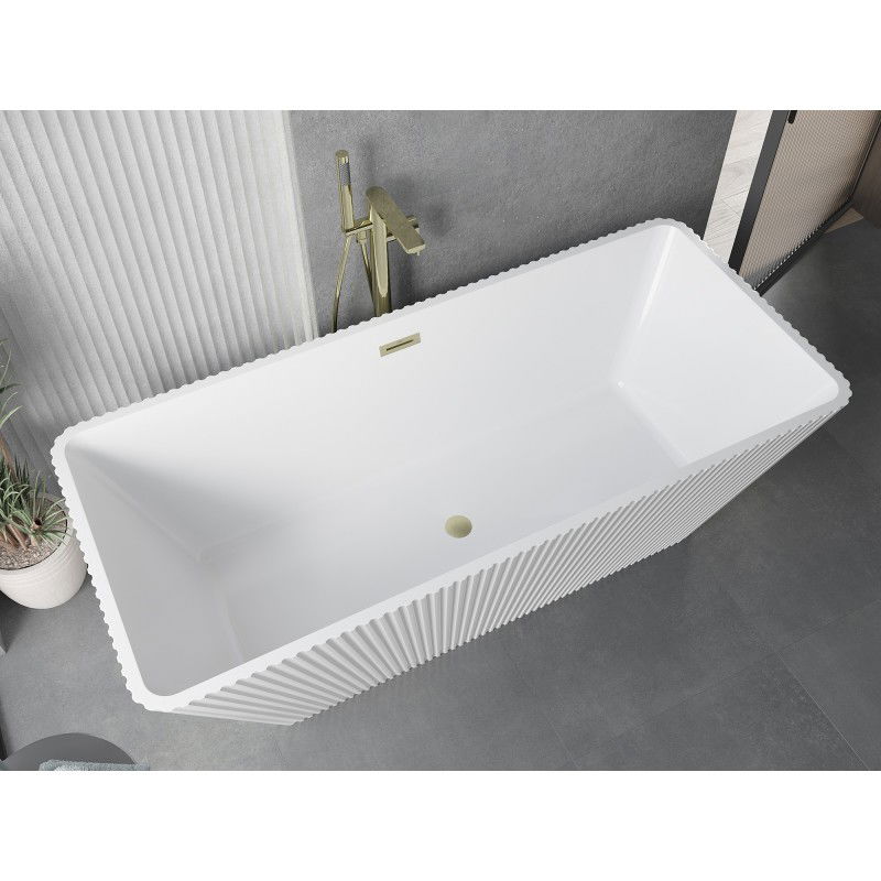 Mexen Tava baignoire autoportante rainurée 170 x 75 cm, blanche, trop-plein brossé or - 52851707500-55