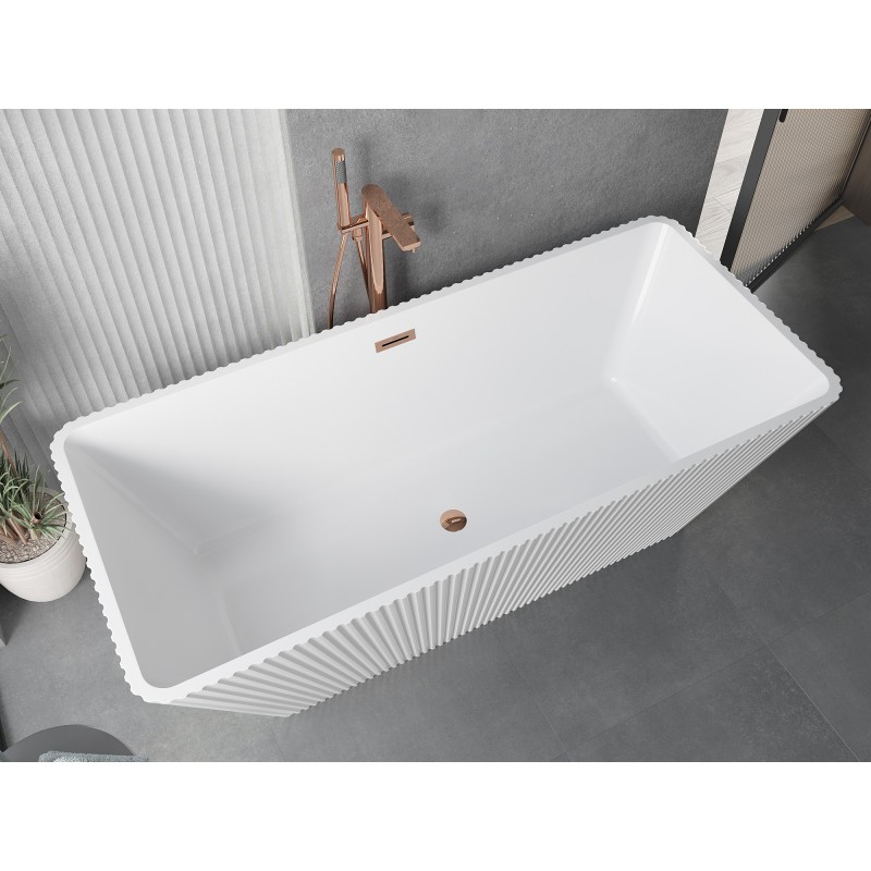 Mexen Tava baignoire autoportante rainurée 170 x 75 cm, blanche, trop-plein or rose - 52851707500-60