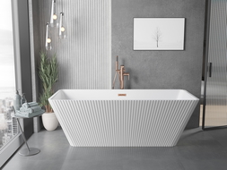 Mexen Tava baignoire autoportante rainurée 170 x 75 cm, blanc, trop-plein cuivre brossé - 52851707500-65
