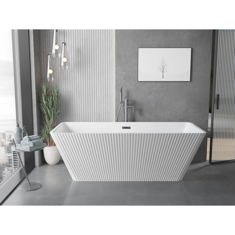 Mexen Tava baignoire autoportante cannelée 170 x 75 cm, blanche, trop-plein gun gray brossé - 52851707500-66