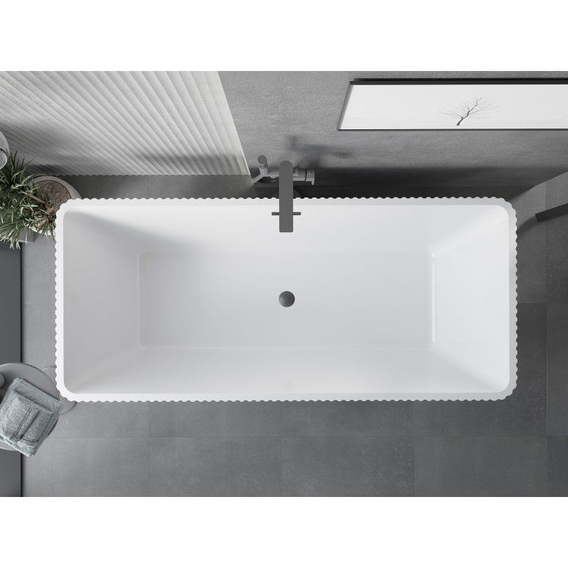 Mexen Tava baignoire autoportante cannelée 170 x 75 cm, blanche, trop-plein gun gray brossé - 52851707500-66