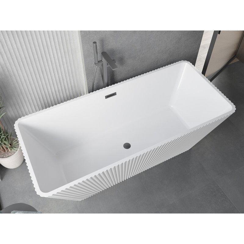 Mexen Tava baignoire autoportante cannelée 170 x 75 cm, blanche, trop-plein gun gray brossé - 52851707500-66
