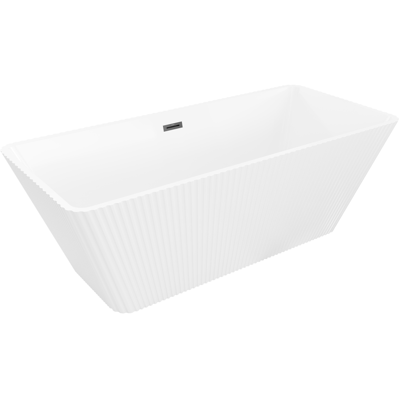 Mexen Tava baignoire autoportante cannelée 170 x 75 cm, blanche, trop-plein noir - 52851707500-70
